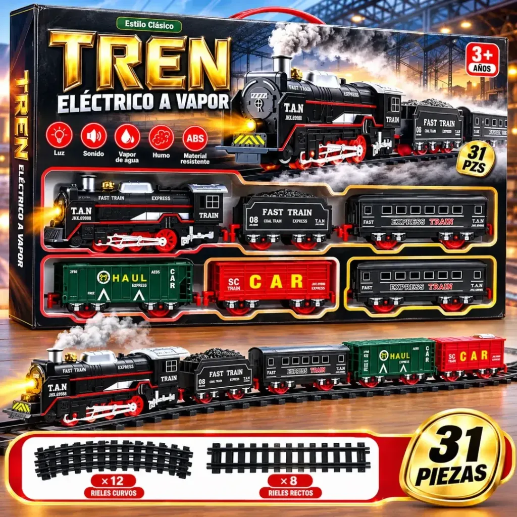 TREN ELECTRICO A VAPOR NAVIDEÑO 31 PCS
