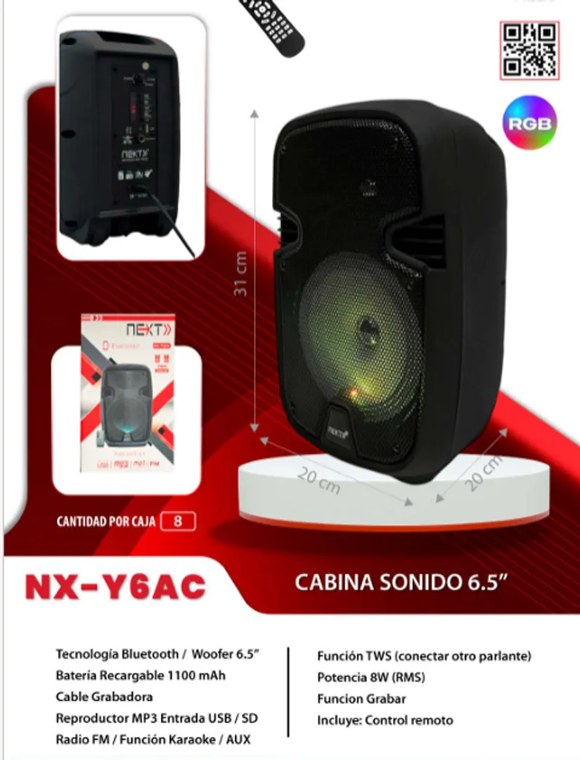 CABINA PARLANTE DE 6.5 PULGADAS CON CABLE GRABADORA LUCES LED NX-Y6AC